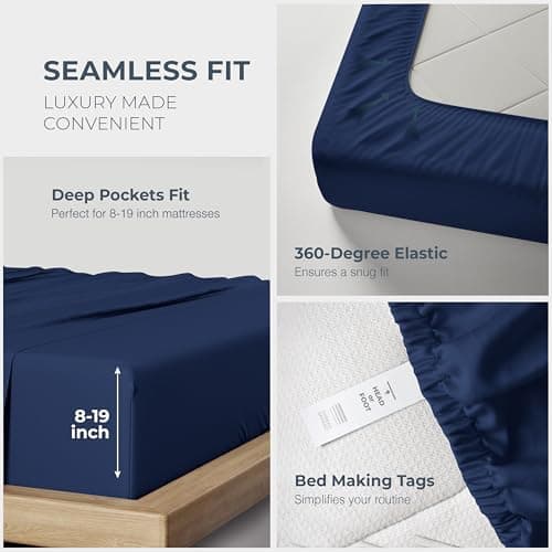 THREAD SPREAD 100% Egyptian Cotton Sheets California King Size - 1500 Series Cal King Sheets Egyptian Cotton (4 PC, Navy Blue), Silky Soft, Sateen Weave, Cooling & Breathable, 17" Deep Pocket Bed Set - Thumbnail 6