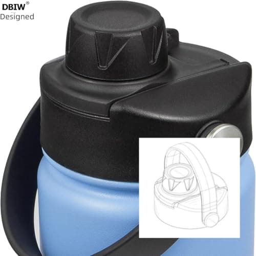 Lid for Hydroflask 32 40 64 oz Wide Mouth | Replacement Chug Cap with Flex Handle Compatible with Hydro Flask 12 16 20 Ounce Kids Bottle | BPA Free Dishwasher Safe Top Water Bottle Accessories | Black - Thumbnail 3