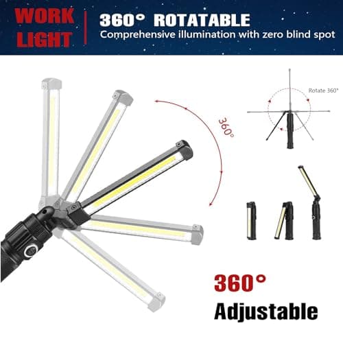 Rechargeable Work Light, 360° Rotate Design, Magnetic LED Work Light Foldable Flashlight,5 Lighting Modes,Mechanic Light, Portable Outdoor Lamp for Car Repair,Camping, Emergency - Thumbnail 5