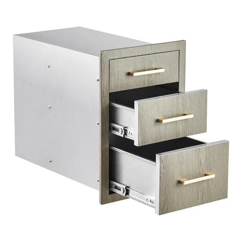 Garvee 14" W x 20.3" D x 23" H Stainless Steel Outdoor Kitchen Triple Drawers - Heavy Duty with Handles, Weather-Resistant Flush Mount for BBQ Island, Patio Grill & Outdoor Cooking Space
