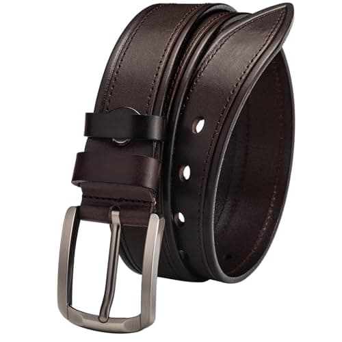 Rollslatte Full Grain Genuine Leather Belt Men, 1.5" Wide Coffee Real Leather Western Cowboy Men's Belts for Trousers Belt Size 40 - Image 1