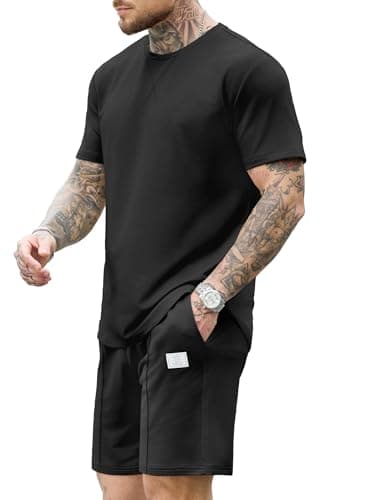 JEMLDL Men's Black 2 Piece Loungewear Set Short Sleeve T-Shirt & Shorts Summer Outfits Casual Comfortable Clothes for Vacation Travel L - Thumbnail 4
