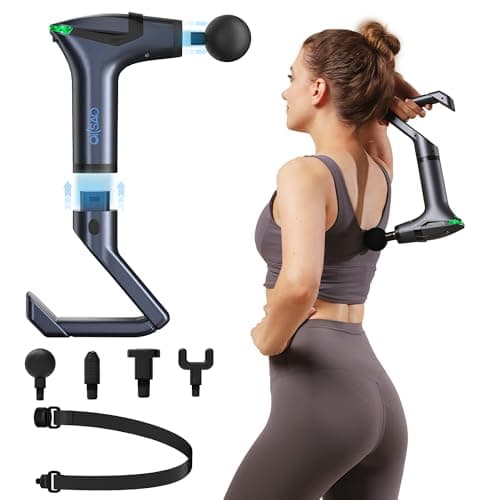 3-in-1 Percussion Massage Gun with Extension Handle, Detachable Muscle Massage Gun Deep Tissue for Back, Neck, Shoulder, Thigh Pain Relief, Portable&Quiet for Travel Gym Office-12 Speeds & 4 Heads - Image 1
