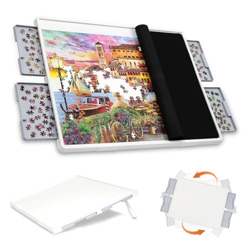 WELGEE 1500 Pieces 2-in-1 Tilting & Rotating Puzzle Board with Drawers and Cover, 35"x27" Portable Spinning Plastic Jigsaw Puzzle Table for Adults, Upgraded Lazy Susan - Image 1