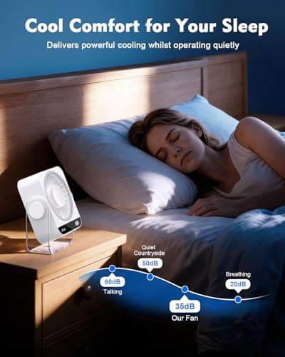 Ehoyal Rechargeable Desk Fan: Small Battery Operated Fan 5000mAh, 199 Speeds Digital Display, 120° Tilt Adjustable, 6.6" Quiet Table Top Fans for Bedroom Home Dorm Office Travel, Beige - Thumbnail 6