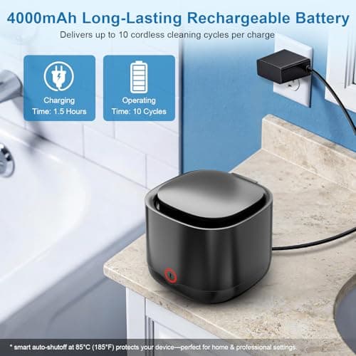 OnBeam Ultrasonic Retainer Cleaner, 45kHz Retainer Cleaner Machine 4000mAh for Denture, Night Guard, Mouth Guard, Aligner, Brace 24W Dental Cleaning Pod with 4 UV Lights, 200ml Multiple Cleaning Modes - Thumbnail 6