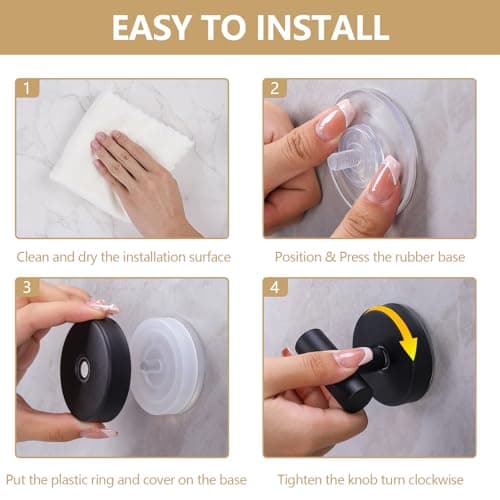 MNGD Towel Hooks Shower Suction Hook Towel Hanger for Bathroom Hanging Coat, Robe, Removable Wall Mounted Hook for Bedroom Kitchen Hotel Pool Matte Black(2-Pack) - Thumbnail 6