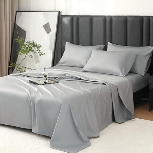 DCSKY 100% Egyptian Cotton Sheets Full Size Bed Set, Deep Pocket Sheet set-1600 Thread Count Cotton Naturally Cool Soft Breathable No Pill Elasticated Luxury Grey Bedding for All Seasons - Image 1