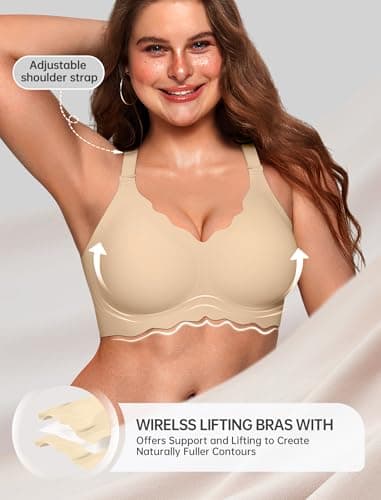 OEAK Women Value Series Jelly Bras Wireless Pushup Convertible Bra Semolina,L - Thumbnail 4