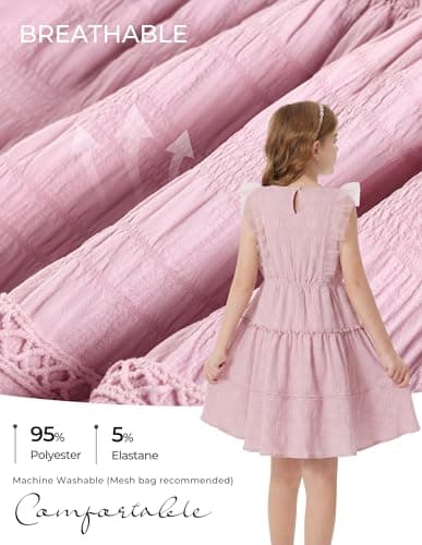 GRACE KARIN Girls Sleeveless Summer Dress, Ruffle Tiered Easter Spring Party Dresses for Little Kids Size 12,Light Pink - Thumbnail 4