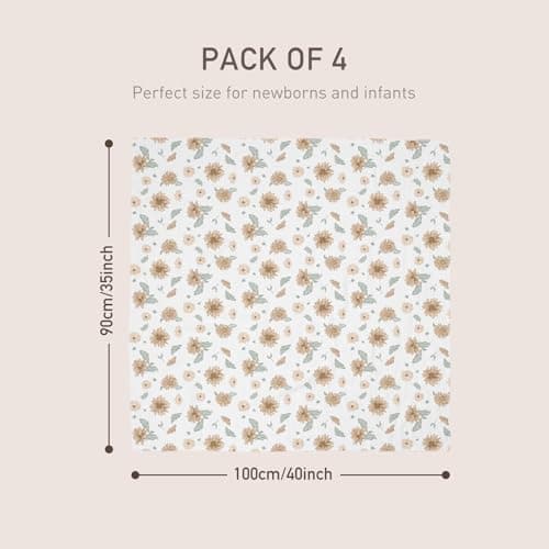 GLLQUEN BABY Muslin Swaddle Blankets 4-Pack Breathable Receiving Blankets (35" x 40") Soft Baby Blankets for Girls and Boys Newborn Essentials Muslin Burp Cloths Swaddle Wrap Baby Gift(Sunflower) - Thumbnail 6