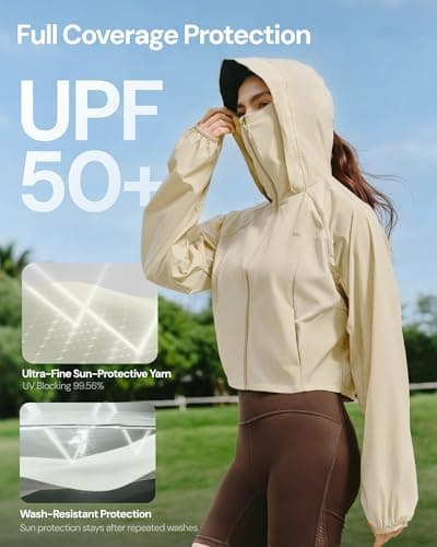 BENEUNDER Women's UPF 50+ Lightweight Sun Protection Jacket Athletic Short Hoodie Full Zip Long Sleeve Packable Track Workout Tops - Thumbnail 2