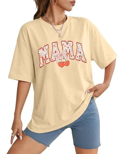 Aiyino Mama Strawberry Shirt Bow Graphic Tee for Women Loose Fit Cotton Casual T Shirt XXL - Image 1