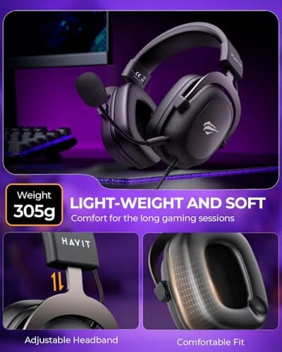 havit H2002d Gaming Headsets for PS4,PC, 53MM Drivers Surround Sound PS5 Headset with Mic Gaming Headphones with Mic Durable Aluminum Frame Valentines Gifts for Men - Thumbnail 6