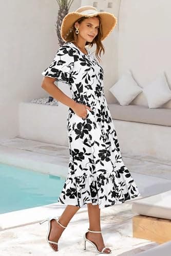 STYLEWORD Women's 2026 Summer Casual Short Sleeve Crewneck Boho Dress Flowy Maxi Maxi Beach Vacation Spring Hawaiian Dresses(Floral31,XL) - Thumbnail 6