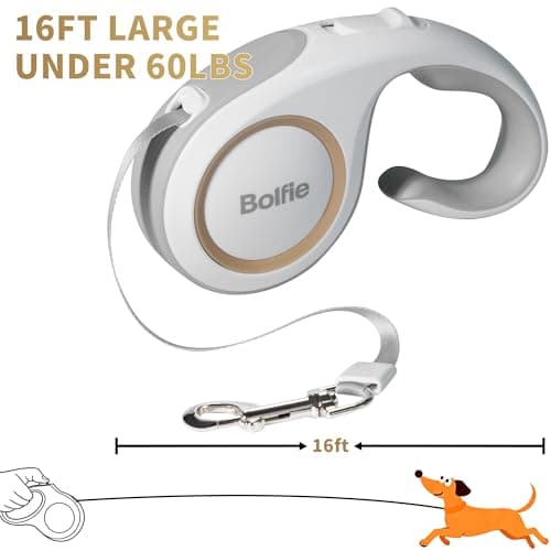 360° Tangle-Free Retractable Dog Leash 16 ft Heavy Duty Reflective Nylon Tape for Small to Medium Dogs Up to 60lbs,Soft Grip, Lock(Medium, White) - Thumbnail 2