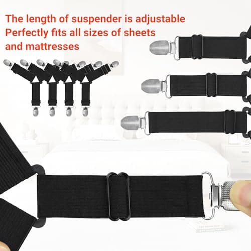 Ksasky Bed Sheet Holder Straps, Adjustable Bed Sheet Clips for Corner, Upgrade Non Slip Sheet Holders Keep Sheets Firm & Tight, Easy to Install Durable Fasteners - Thumbnail 2