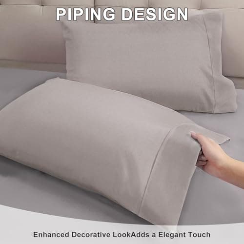 Lirex Queen Pillow Cases Set of 2, 100% Cotton Sateen, Breathable, Cooling, Soft for Quality Sleep, Pillow Covers with Envelope Closure, 20" x 30", Grey - Thumbnail 5