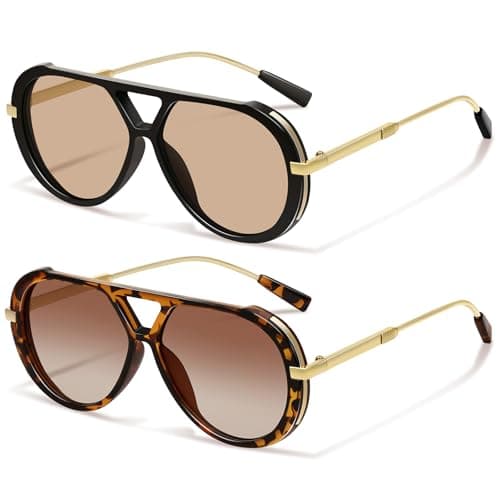 YMRFW Retro Gold Aviator Sunglasses for Women Men Large Frame 70s Trendy Vintage Style UV Protection Sun Glasses - Image 1