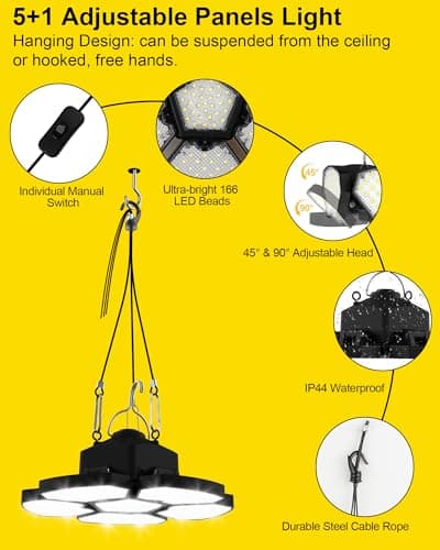 T-SUN Battery Operated Shed Lights, LED Work Light Compatible with Dewalt 20V Battery Hanging Lights Indoor Outdoor Camping Light, Emergency Lighting for Job Site Car Repairs(1 Pack) - Thumbnail 6