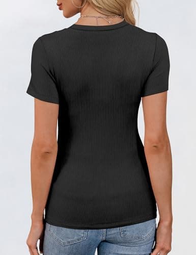 GKBK Womens Short Sleeve Tops Crew Neck Ribbed Slim Fitted Tight Layering Top Basic Tee Shirts Cute Summer Tops Casual Spring Outfits 2026 Trendy Black - Thumbnail 3
