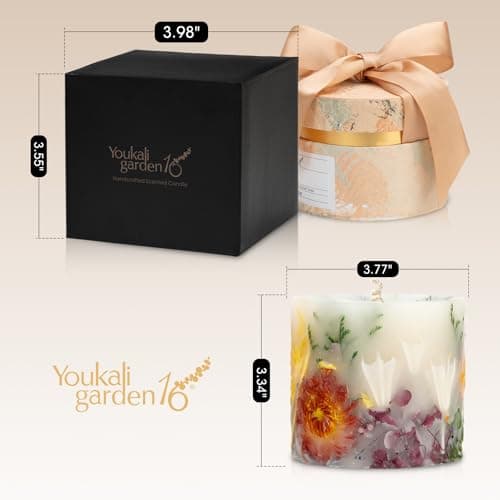 Youkali Scented Candles for Women,Burning Natural Soy Wax candles for home scented,Natural Pillar Candle with Dried Flowers - Mothers Day Candle for Mom for Home Decor and Relaxation (Lavender Floral) - Thumbnail 5