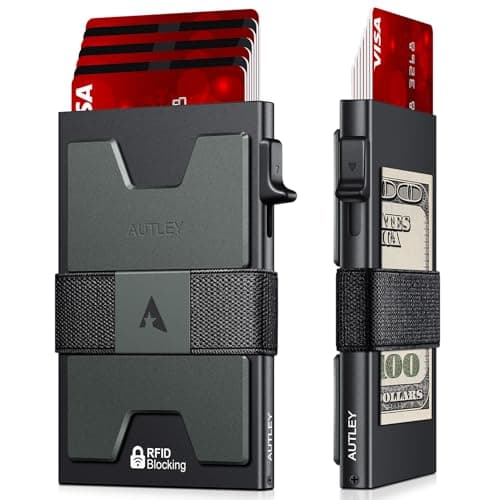 AUTLEY Slim Card Holder, Minimalist Pop Up Wallet for Men, RFID Blocking Mens Wallet with Cash Band (Dark green, Black) - Image 1