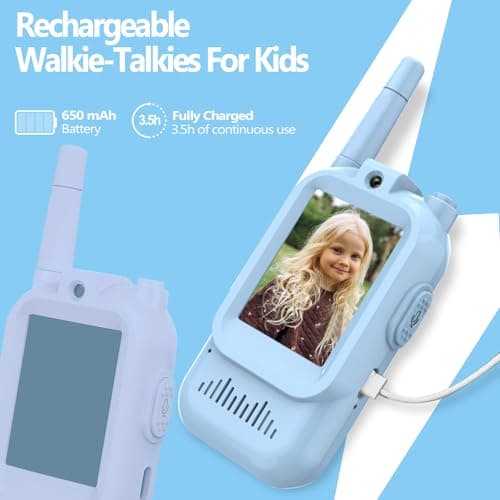 Video Walkie Talkies for Kids, Rechargeable Kids Walkies Talkies 2 Pack, Indoor Outdoor Toys for Game Party Camping, Christmas Birthday for Aged 3 4 5 6 7 8 9 Girls Boys,Blue&Pink - Thumbnail 3