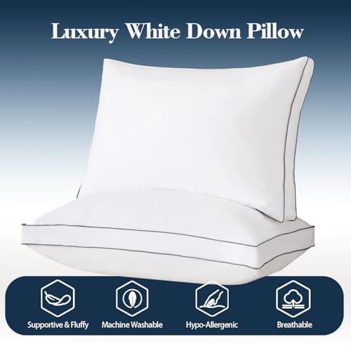 SHOUREN Goose Down Pillows Standard/Queen Size Set of 2, Fluffy Soft Bed Pillows for Sleeping, Down-Filled Pillow Insert with Gusseted Design, Perfect for Back, Side or Stomach Sleepers, 18 * 24" - Thumbnail 2