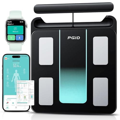 PGID Smart Scale for Body Weight,29 Body Composition Scales w BMI,Body Fat,Muscle Mass Monitors,Digital Bathroom Scales with LED Handle Display,Body Pod Scale Syncs with App for 24 Users 180KG/400Lb - Image 1