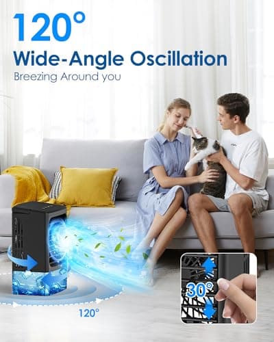 Portable Air Conditioners，Upgraded Portable AC Small Air Conditioner Personal Air Cooler Mini Evaporative Cooler 3 Wind Speed Portable Small AC with 7 Night Light for Room Home Bedroom Office - Thumbnail 6