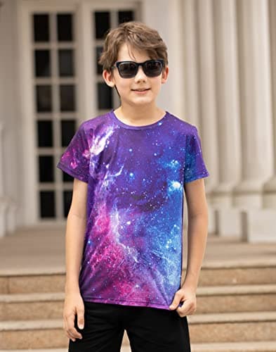 Funnycokid Boys Shirts Size 10-12 Purple Galaxy Girls Space T-Shirts Clothes Tops Tees Graphic Short Sleeve Birthday Cool 9-12 Years Youth - Thumbnail 2