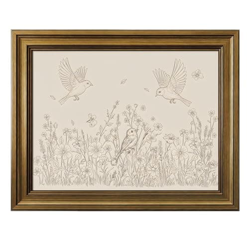 HISPACE Vintage Framed Wall Art for Living Room,8x10 Inch Birds & Flowers Sketch Canvas Print for Living Room Bedroom Decor,Unique Gift for Friends and Family - Image 1