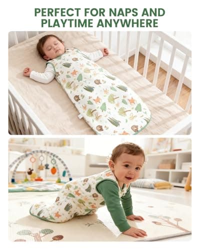 JiAmy Baby Sleep Sack 1.0 TOG, Cotton Wearable Blanket Baby Sleeping Bag with J-Shaped 2-Way Zipper for Infant Toddler, Green Fox, 12-18 Months - Thumbnail 4