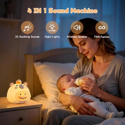 Baby Sound Machine, 20 Soothing Sounds White Nosie for Sleeping, Rechargeable Night Light with Speaker, 3 Brightness Levels Remote and Tap Control, Nursey Lamp for Baby, Kids Bed Room (Capybala) - Thumbnail 2