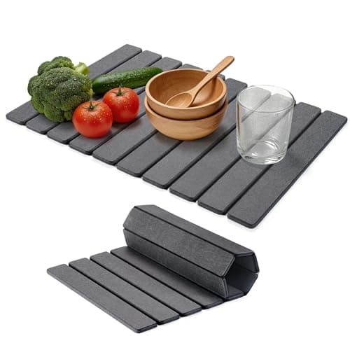 HABUTWAY Large Stone Dish Drying Mat for Kitchen Counter – 24"×16" Collapsible Diatomaceous Earth Mat, Ultra Absorbent & Quick Dry, Foldable Drying Pad for Dishes, Bottles, Cups (Dark Grey) - Image 1