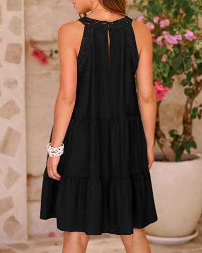 BTFBM Women Summer Dresses 2026 Casual Spring Clothes Sleeveless Halter Neck A-Line Boho Mini Dress Beach Vacation Sundress(Black, Medium) - Thumbnail 5