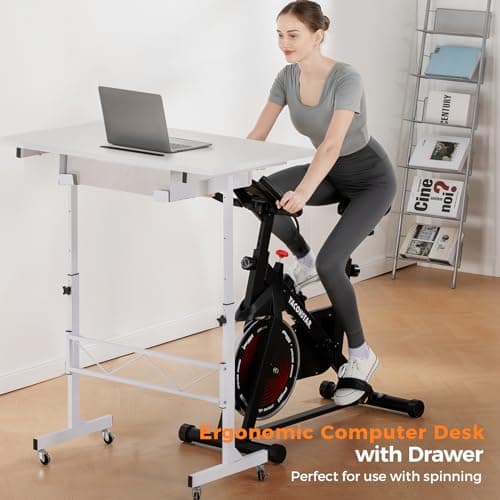 COMHOMA Small Standing Desk Adjustable Height Small Computer Desk Mobile Portable Rolling Laptop Table with Wheels 32" Computer Workstation Sit Stand Desks Portable Standing Table Treadmill desks - Thumbnail 3