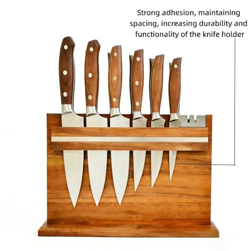Large Magnetic Knife Holder - 14.5 x 11" Double-Sided Acacia Wood Block with Built-in Sharpener, Holds 14+ Knives, Premium Kitchen Counter Organizer for Professional Chefs - Thumbnail 5