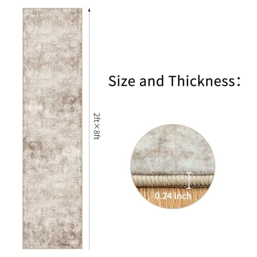 Ruicharm Non-Slip Runner Rugs for Hallway: 2x8 Washable Long Rug for Entryway Kitchen Bathroom Bedroom Indoor - Modern Abstract Home Decor Mat Carpet - Sandstone Beige Gray - Thumbnail 2