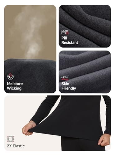 TRENDOUX Mens Long Johns Underwear, Warm Thick Thermals Top And Bottom Set With Polar Fleece Lined, Thermal Stretchy Soft Winter Base Layers, Cold Weather Inner Sports Underwear Black XL - Thumbnail 5