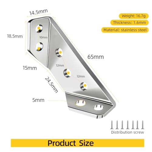 Stainless Steel Angle Brackets Heavy Duty – L Shaped Corner Brace for Wood Shelves,Furniture,Cabinet,Wall Mount Support,Rust-Resistant Metal Shelf Bracket 24Pack - Thumbnail 2