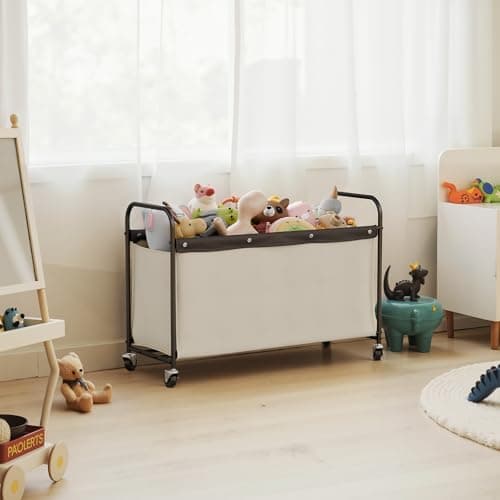 StorageWorks Toy Box with Wheels for Kids, 135L Large Toy Storage Chest and Organizer, 23" Metal Toybox with 360° Swivel Wheels for Bedroom, Kids Room, Stuffed Animal Storage, Beige - Thumbnail 4