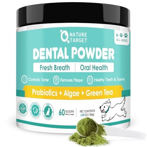 NATURE TARGET Dog Dental Powder - Dog Teeth Cleaning Powder, Support Plaque Off, Breath Freshener & Tartar Remover, Reduce Bad Breath, Natural Dental Care Made Easy, 180g