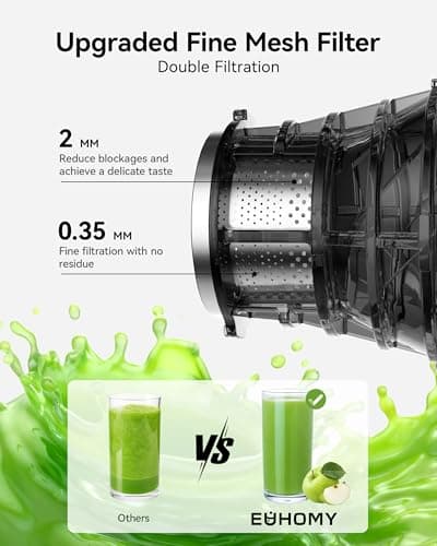 Cold Press Juicer, EUHOMY 5.8" Wide Feed Chute Juice Extractor Machine with 400W, High Juice Yield, Slow Masticating Juicer for Whole Vegetables & Fruits, Deep Silver - Thumbnail 6