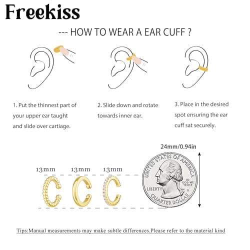Freekiss Gold Ear Cuffs Non Piercing: 14K Gold Plated Cuff Earrings for Women Trendy Simple Twisted Cubic Zirconia Clip on Cartilage Earring Fake Earrings Set Hypoallergenic Jewelry for Women - Thumbnail 4