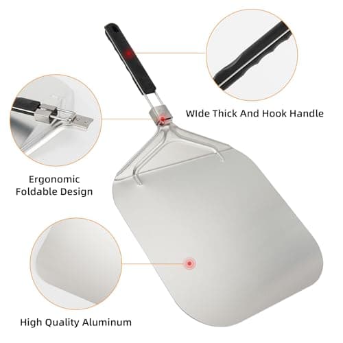 Aluminum Pizza Peel,12.6 Inch Metal Pizza Turning Peel,Pizza Paddle with Foldable Rubber Handle for Effortless Pizza Transfer & Easy Storage,Pizza Oven Accessories Tools for Indoor & Outdoor Grill - Thumbnail 6