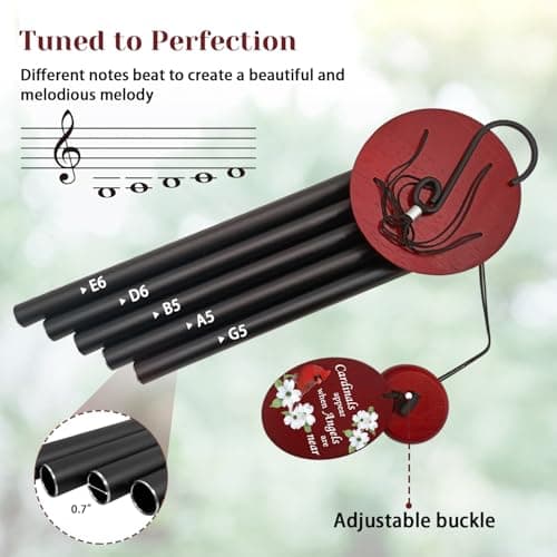 Windchime Cardinal Memorial Wind Chimes –Tuned Sympathy Wind Chime with “Cardinals Appear When Angels are Near” Saying, Red Bird Wind Sail, Outdoor Garden Gift for Loss of Loved One, Mom, Grandma - Thumbnail 5