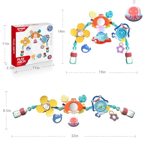 qesfir Musical Baby Stroller Arch, Travel Car Seat Toys, Baby Play Arch Crib Accessory, Mobile for Bassinet, Pram Activity Arch Bar for Babies Infants - Thumbnail 6