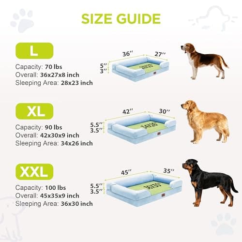 Orthopedic Dog Bed for Extra Large Dogs, XXL Waterproof Egg Crate Memory Foam Pet Bed Bolsters with Removable Washable Cover & Non-Slip Bottom, Tennis Ball Toy, 45x35 - Thumbnail 4
